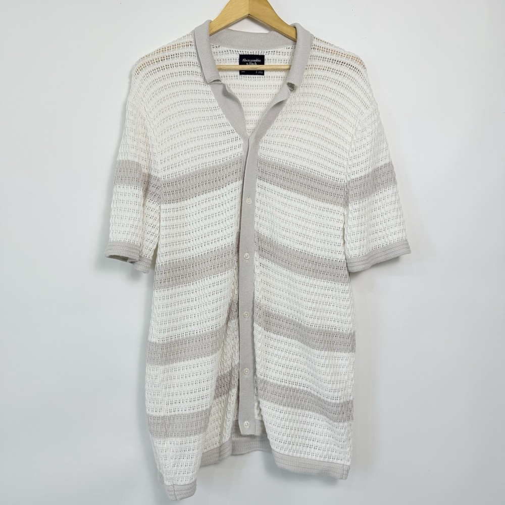 Abercrombie Fitch Open Knit Button Up Sweater Cardigan Womens XLT Coastal Beachy